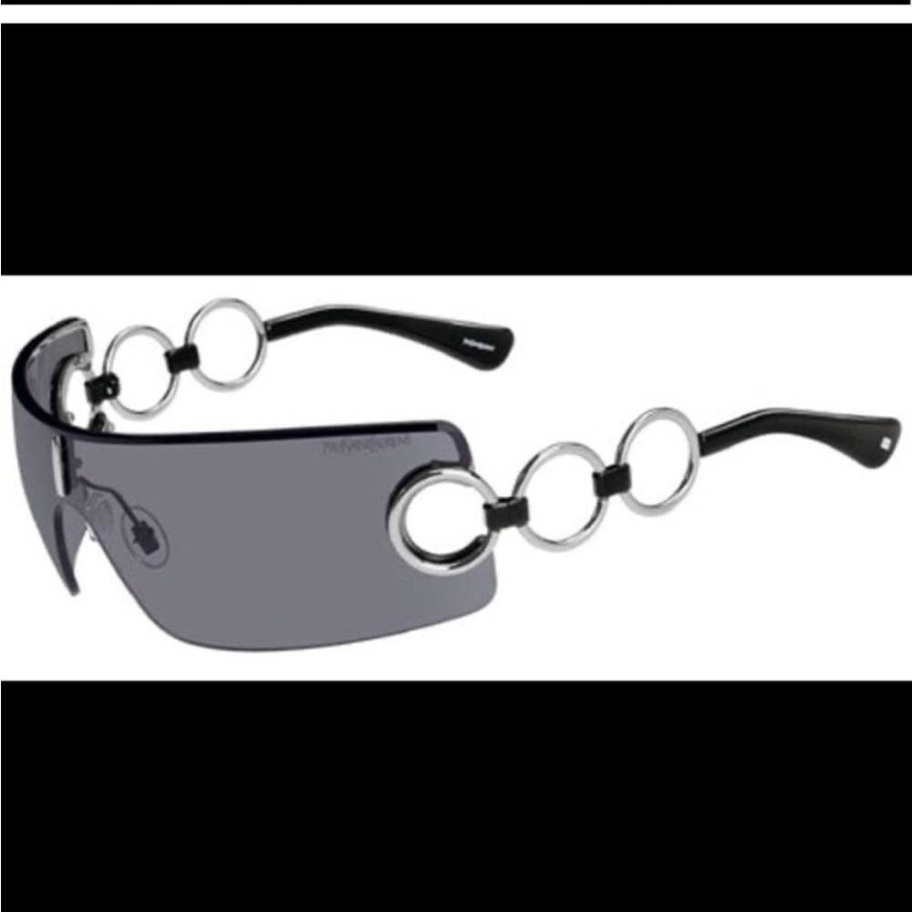 YSL Yves Saint Laurent Black/Gray Shield Sunglasses Y2K Vintage